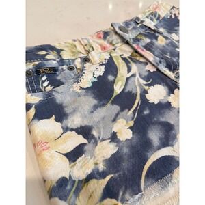 Polo Ralph Lauren Girls Floral Denim Shorts Blue Pink Size 10 Frayed Hem